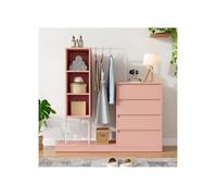 Armoire tiroirs rose, dressing combiné, penderie chambre enfant, meuble rangement, étagère, planche agglomérée, 140x40x135 cm