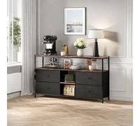 Armoire TV avec lumières LED - 137 × 30 × 78 cm - Meuble TV avec 4 tiroirs, 3 compartiments ouverts - Meuble TV bas avec étagère en verre réglable - Pour salon, chambre à coucher - Noir - 137 × 30 ×