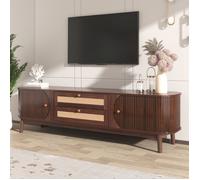 Armoire TV couleur chaude épaissie de deuxième génération armoire TV hybride en bois naturel avec porte et tiroirs. Un stand