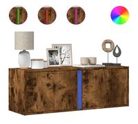 Armoire TV murale avec éclairage LED chêne fumé 100x31x35 cm