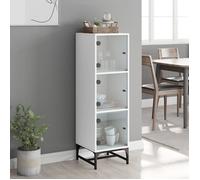 Armoire Vaisselier Durable - Blanc - Buffet de cuisine - Organisateur Salon - portes en verre blanc 35x37x120cm LH2725773