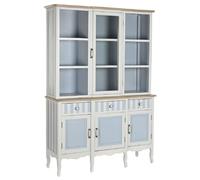 Armoire vaisselier, vitrine en bois de paulownia-verre coloris bleu ciel-blanc - Longueur 141.5 x Profondeur 44 x Hauteur 199 cm
