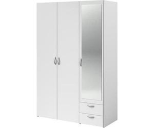 Armoire VARIA, 3 Portes Battantes + Miroir, 2 Tiroirs, 120 x 185.5 x 51.5 cm,Reproduction Blanc