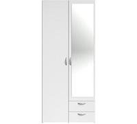 Parisot Armoire Daily 2 - Décor Blanc - 2 Portes battantes + 1 Miroir + 2 tiroirs - L 81 x H 185 x P 51 cm - PARISOT