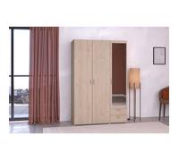 Armoire VARIA -Reproduction chene - 3 portes - 2 tiroirs - Porte droite avec miroir - 120,3 x 185 x 51,7