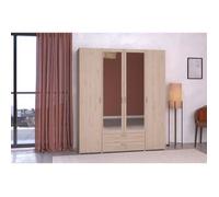 Armoire VARIA - Décor chene - 4 portes - 2 tiroirs - Portes centrales avec miroirs - 159,9 x 185 x 51,7