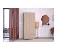 Parisot Armoire VARIA décor chêne et blanc – 2 portes, 2 tiroirs – 80,7 x 185 x 51,3 cm