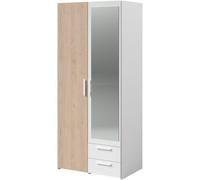 Armoire VARIA,Reproduction chêne et blanc, 2 portes, Miroir, L 80,7 x P 51,7 x H 185 cm, PARISOT
