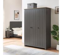 Armoire « Vasand » avec 3 portes, 2 tringles à vêtements et 3 compartiments 175 x 120 x 52 cm Gris/aspect chêne