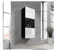 Armoire Verticale LED - NORA - Oleggio - Noir - Brillant - 40 x 126 x 29cm - 3 compartiments 1 porte 1 vitrine