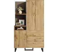 Armoire vestiaire à 1 porte et 2 tiroirs, 110 x 186 x 38 cm, en MDF aspect bois et noir, armoire compacte avec panneaux rembourrés et tringle à vêtements