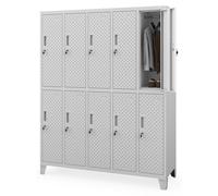 Armoire vestiaire, casier, armoire à casiers, armoire métallique à 10 compartiments, avec porte-étiquettes, fentes de ventilation, revêtement par poudre, perforée, dimensions : 172x136x45 cm, couleur