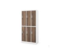 Armoire vestiaire de sécurité blanche / noyer à 6 portes : Eco Design IGOR, 900 x 1850 x 450 mm