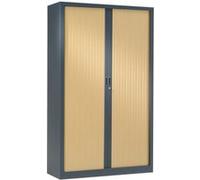 Armoire Vestiaire Monobloc à Rideaux H198xL60xP43 cm Anthracite Rideaux Chêne Clair Anthracite - Chêne Clair G