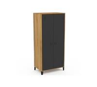 IDMarket - Armoire vestiaire penderie Ester 2 Portes métal Noir et Contour Bois Design Industriel