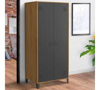 IDMarket - Armoire vestiaire penderie Ester 2 Portes métal Noir et Contour Bois Design Industriel