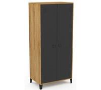 IDMarket - Armoire vestiaire penderie Ester 2 Portes métal Noir et Contour Bois Design Industriel