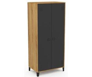 Armoire vestiaire penderie ESTER 2 portes métal noir et contour bois design industriel Noir G