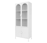 Armoire vitrée haute ML-Design 80x185x40 cm acier blanc avec 4 étagères/casiers et portes sur pieds