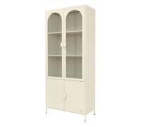 Armoire vitrée haute ML-Design 80x185x40 cm acier crème avec 4 étagères/casiers et portes sur pieds