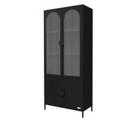 Armoire vitrée haute ML-Design 80x185x40 cm acier noire avec 4 étagères/casiers et portes sur pieds