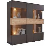 Armoire vitrine 3 portes, bois clair et gris - MARBELLA