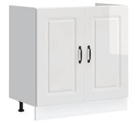 Armoire vitrine/Bahut cuisine - Meuble bas pour évier Kalmar blanc brillant 80 x 46 x 81,5 cm @892151