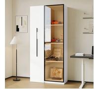 Armoire vitrine bibliothèque - MINIMAL - N880P3130 - 70x40x160 cm - 1 porte verre trempé - Tiroir latéral LED