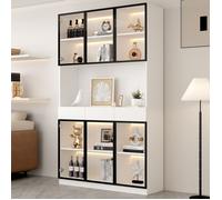 Armoire vitrine en verre avec LED - 200 cm de haut - Blanc - Éclairage LED intégré - Télécommande et application