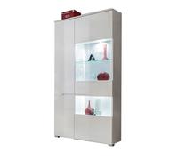 Armoire Vitrine LED bibliothèque 90 cm commode SENCIA Blanc Laqué