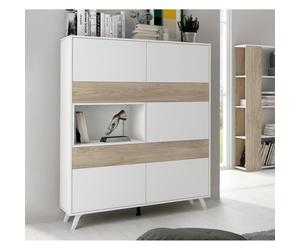 Armoire vitrine - PEGANE - Longueur 120.9 - Profondeur 39.6 - Hauteur 156 cm - Blanc/chêne