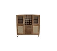 Armoire vitrine porte bouteilles en bois acacia marron avec 3 tiroirs 4 portes et 3 etageres - Largeur 160 x Hauteur 153 x Profondeur 41cm --
