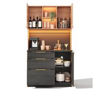 Armoires Cuisine, Buffet, Haut Vaisselier avec LED et Prises Électriques,Meuble de Rangement avec 3 Portes et 2 Tiroirs,100x40x180cm