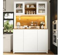 Armoires Cuisine - Buffet - Haut Vaisselier avec Prises Électriques LED-avec Plans de Travail-Étagères Réglables-120x40x180cm-Blanc