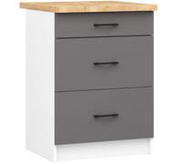 Armoires de cuisine basse AKORD S60 OLIWIA Blanc 60 cm 3 tiroirs façade Gris Graphite 60x46x85 cm