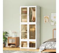 Armoires de Rangement, Pliable Armoire de chambre à coucher avec Portes magnétiques, armoire de chambre avec 7 Compartiments et 1 Tringle à Vêtements, Penderie pour Chambre, Couloir, Dressing