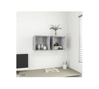 Armoires Murales 2 pcs, Meuble de Rangement Suspendu, Armoire Flottante Salon Salle de Séjour Maison Intérieur, Gris Béton Bois d'Ingénierie