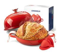 Armorbear Faitout pour la cuisson du pain - Cocotte en fonte avec couvercle, ronde en fonte émaillée avec couvercle en forme de dôme, cadeau pour boulangers au levain, rouge