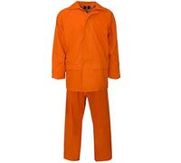 Army And Workwear Ensemble de pluie imperméable pour homme et femme Veste et pantalon en PVC, tissu souple, respirant et ultraléger de 0,18 mm/170T - Orange - XXL