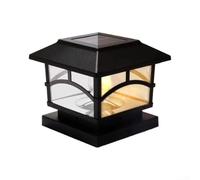 ARMYJY Poteau de clôture solaire d'extérieur de 15,2 x 15,2 cm, IP65, résistant aux intempéries, aspect verre, éclairage LED avec capteur automatique pour bois, vinyle, PVC, 16 cm (noir)