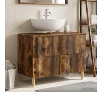 Arnhem Meuble sous lavabo en chêne fumé 82 x 41 x 59 cm | Avec tiroirs et portes, surface facile d'entretien, construction en bois robuste, profil fin pour les petits espaces