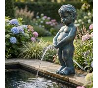 Arnusa Fontaine solaire - Figurine de bassin avec pompe solaire et jeu d'eau - Décoration de jardin en polyrésine aspect cuivre - Fontaine solaire pour jardin et cours d'eau (Jeune 11x12x31 cm)
