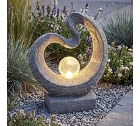 Arnusa Lampe solaire Sculpture aspect granit Lampe solaire moderne 33,5 x 39 cm Figurine de jardin Statue avec boule en verre blanc chaud Éclairage de jardin Décoration de jardin