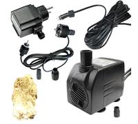Arnusa Pompe de fontaine avec 1 éclairage LED en pierre de source - Blanc chaud - Pompe de bassin - Pompe à eau - Pompe à ruisseau - 12 V - Bloc d'alimentation IP44 (450 l/h)