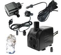 Arnusa Pompe de fontaine avec 1 éclairage LED en pierre de source - Spot blanc froid - Pompe de bassin - Pompe à eau - Pompe de ruisseau - 12 V - IP44 - Alimentation enfichable (800 l/h)