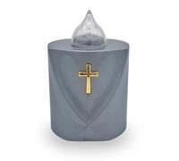 AROBA Bougie funéraire LED - Effet vacillant comme une vraie bougie - Longue durée de combustion jusqu'à 120 jours - Bougie commémorative réutilisable - Croix sacrée - Argenté