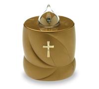 AROBA Bougie funéraire LED - Effet vacillant comme une vraie bougie - Longue durée de combustion jusqu'à 200 jours - Bougie commémorative réutilisable - Croix sacrée dorée
