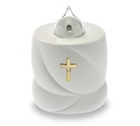 AROBA Bougie funéraire LED - Effet vacillant comme une vraie bougie - Longue durée de combustion jusqu'à 200 jours - Bougie commémorative réutilisable - Blanc - Croix sacrée