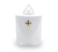AROBA Bougie funéraire LED - Effet vacillant, longue durée de combustion jusqu'à 120 jours, bougie de cimetière réutilisable - Croix sacrée blanche