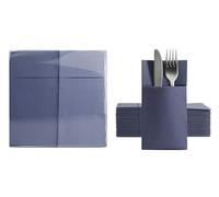 Aroba Lot de 50 serviettes à couverts Soft Point - Matériau doux, volume et structure - Serviettes pliées avec fente - 39 x 38 cm - Pliage en 8 - Bonne qualité - Bleu